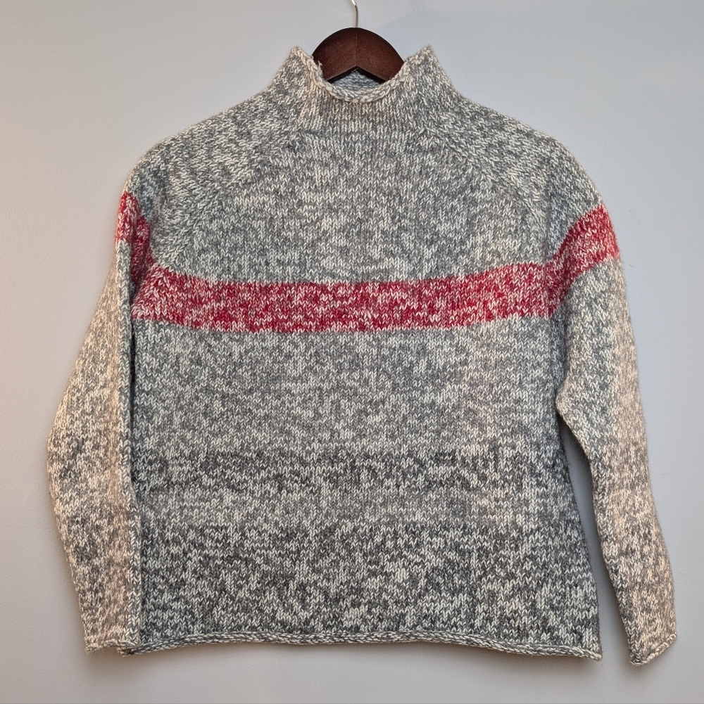 Springfield | Chunky Knit Wool Blend Mock Turtle Neck Sweater, Roll Hem Size L